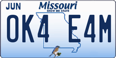 MO license plate OK4E4M