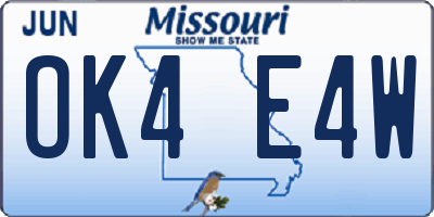 MO license plate OK4E4W