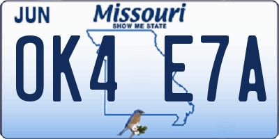 MO license plate OK4E7A