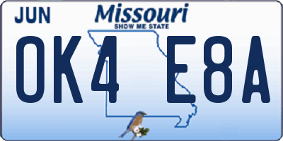 MO license plate OK4E8A