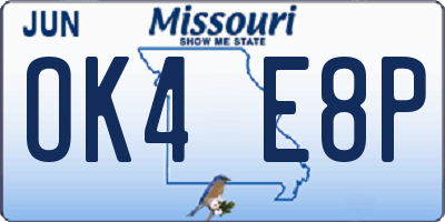 MO license plate OK4E8P