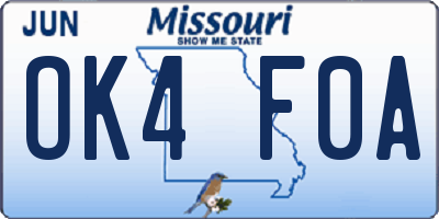 MO license plate OK4F0A