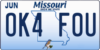 MO license plate OK4F0U