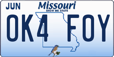 MO license plate OK4F0Y