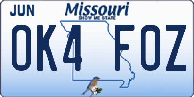 MO license plate OK4F0Z