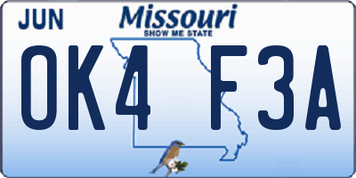 MO license plate OK4F3A
