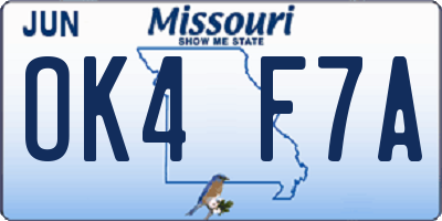MO license plate OK4F7A