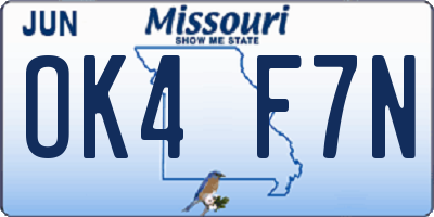 MO license plate OK4F7N