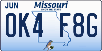 MO license plate OK4F8G
