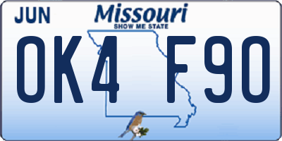 MO license plate OK4F9O