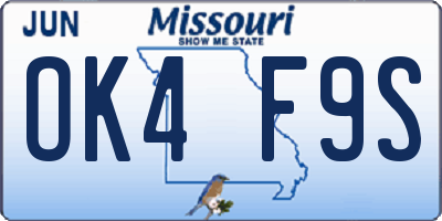 MO license plate OK4F9S