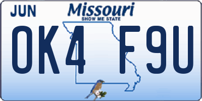 MO license plate OK4F9U