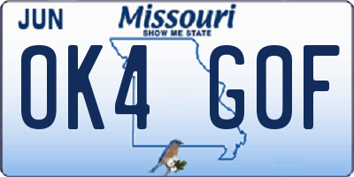 MO license plate OK4G0F