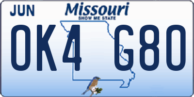MO license plate OK4G8O