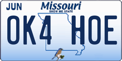 MO license plate OK4H0E