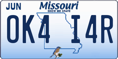 MO license plate OK4I4R
