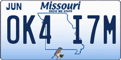 MO license plate OK4I7M
