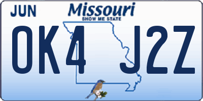MO license plate OK4J2Z
