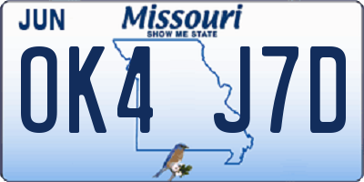 MO license plate OK4J7D