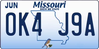 MO license plate OK4J9A