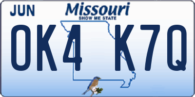 MO license plate OK4K7Q