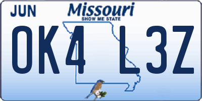 MO license plate OK4L3Z