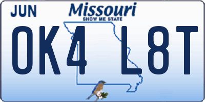 MO license plate OK4L8T