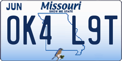 MO license plate OK4L9T