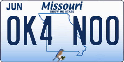 MO license plate OK4N0O