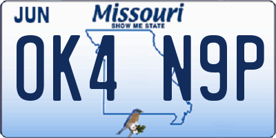 MO license plate OK4N9P