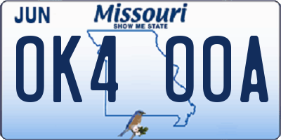 MO license plate OK4O0A