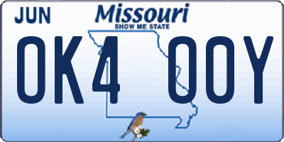 MO license plate OK4O0Y