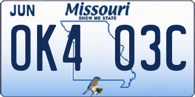 MO license plate OK4O3C