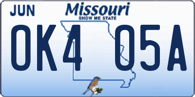 MO license plate OK4O5A