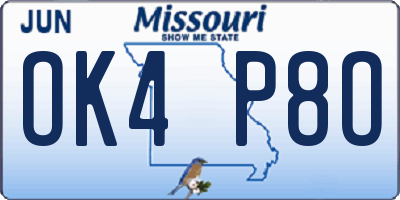 MO license plate OK4P8O