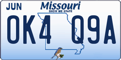MO license plate OK4Q9A