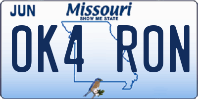 MO license plate OK4R0N