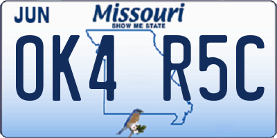 MO license plate OK4R5C
