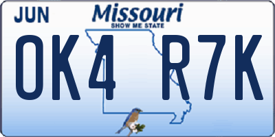 MO license plate OK4R7K