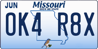 MO license plate OK4R8X