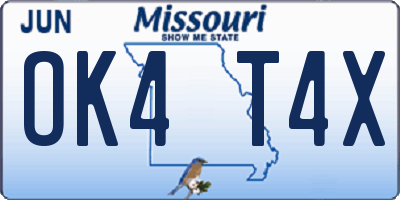 MO license plate OK4T4X