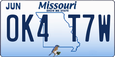 MO license plate OK4T7W