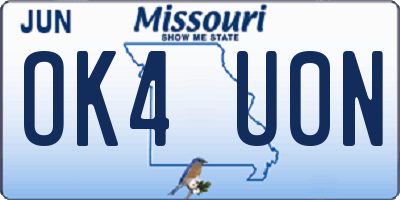 MO license plate OK4U0N