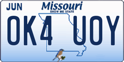 MO license plate OK4U0Y