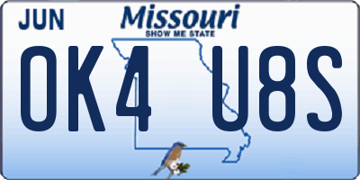 MO license plate OK4U8S