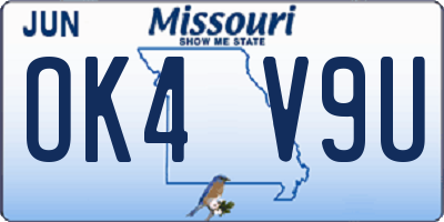 MO license plate OK4V9U