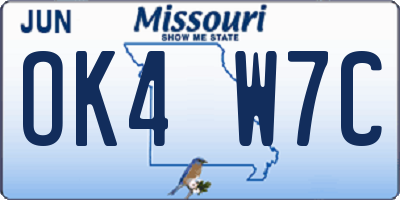 MO license plate OK4W7C