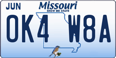 MO license plate OK4W8A