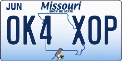 MO license plate OK4X0P