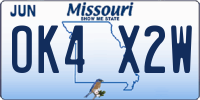 MO license plate OK4X2W